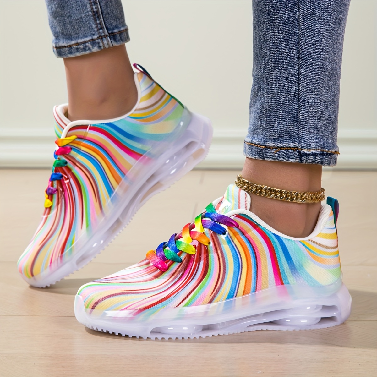 Women'S Fashion Running Shoes - Women's Rainbow Stripe Casual Sports Shoes