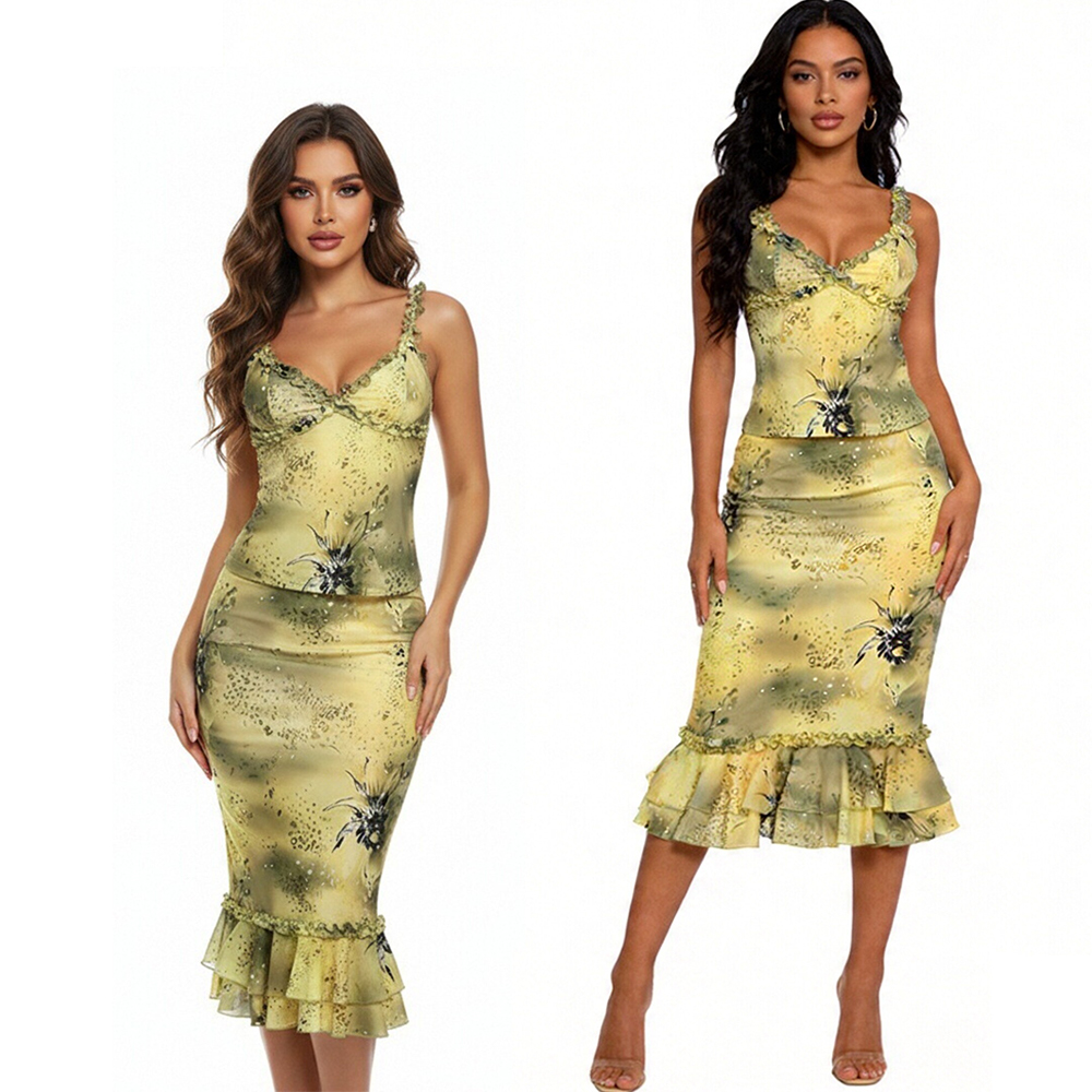 Asymmetric Top Women - Women's Dress 2 Piece Floral Print