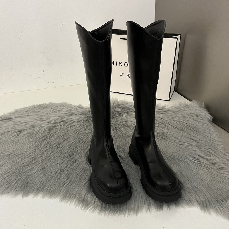 Women'S Fashion Leather Boots - Retro Bare Colored Boots Women Knee