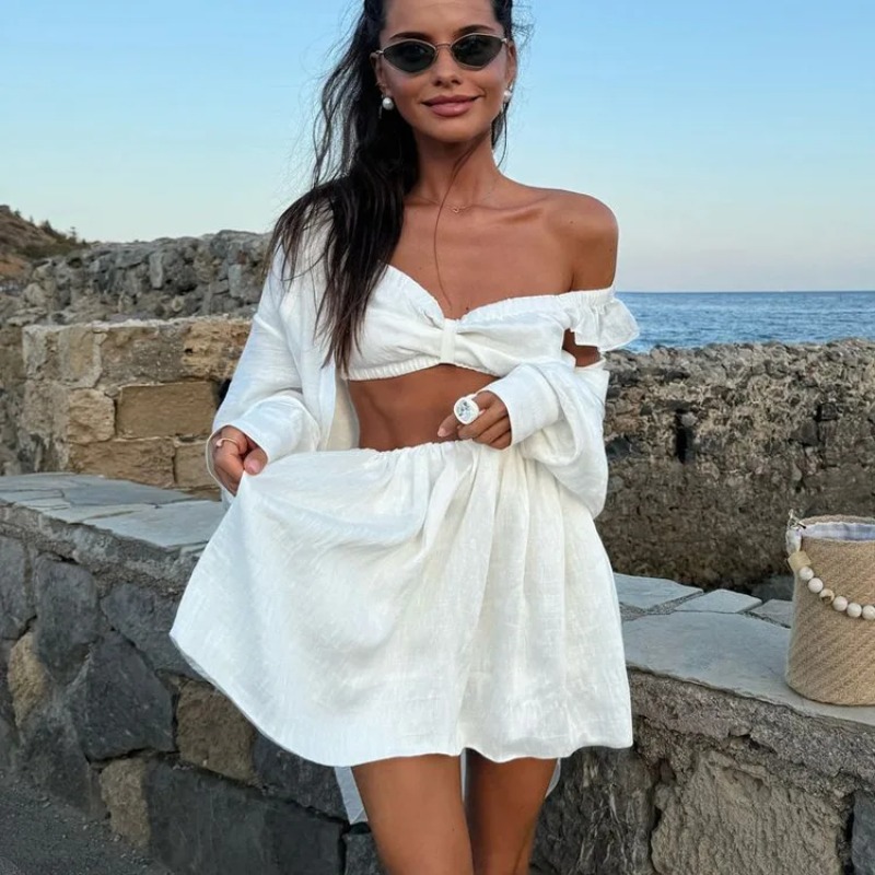 V Neck Cami Top - Tank Top Puffy Mini Skirt Two