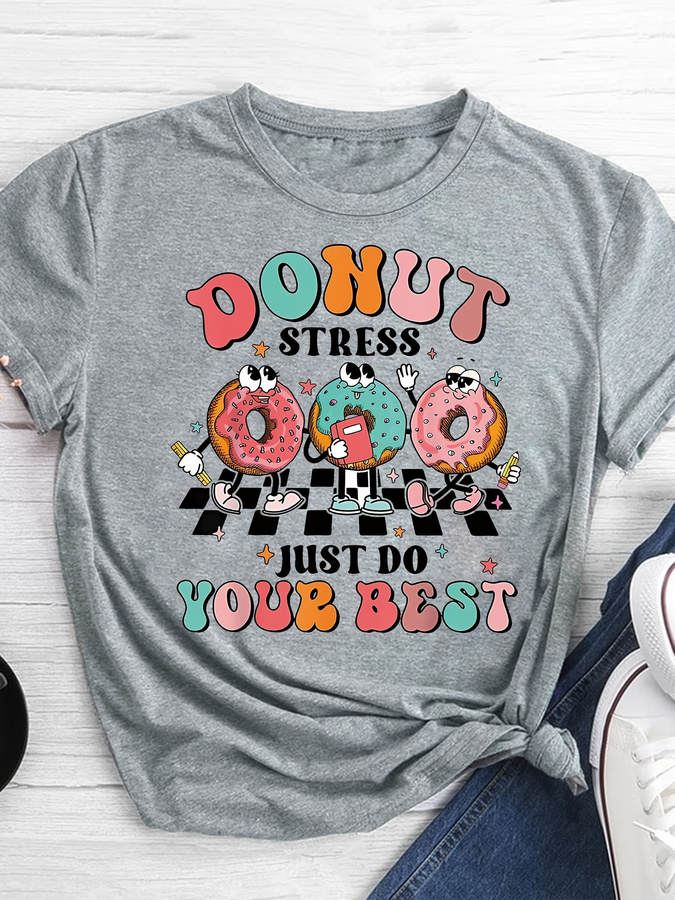 Women'S Fashion Trends 2026 Spring Summer - Cartoon Donut Print T-shirt, Short Sleeve