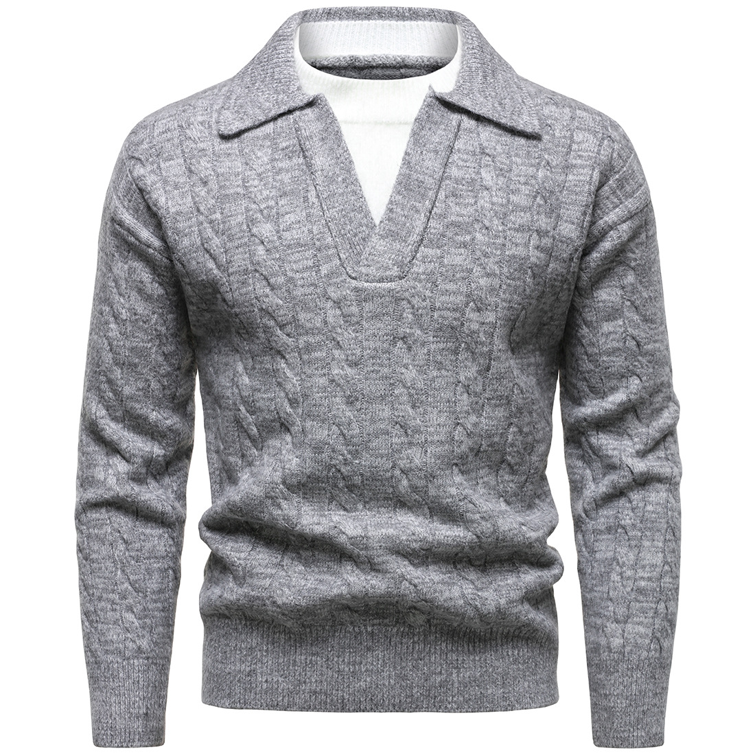 British Style Henry V-Neck Swe - огляд і ціна Ribbed Knit Sweater