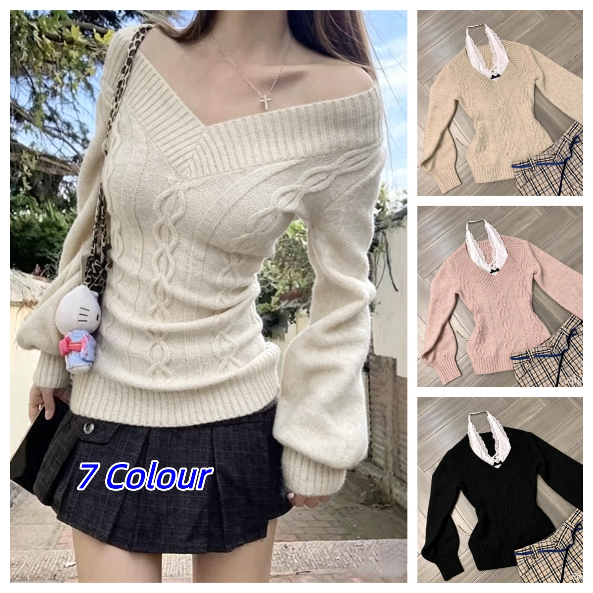 Y2K Fashion Vintage V-neck Rib - огляд і ціна Ribbed Knit Sweater