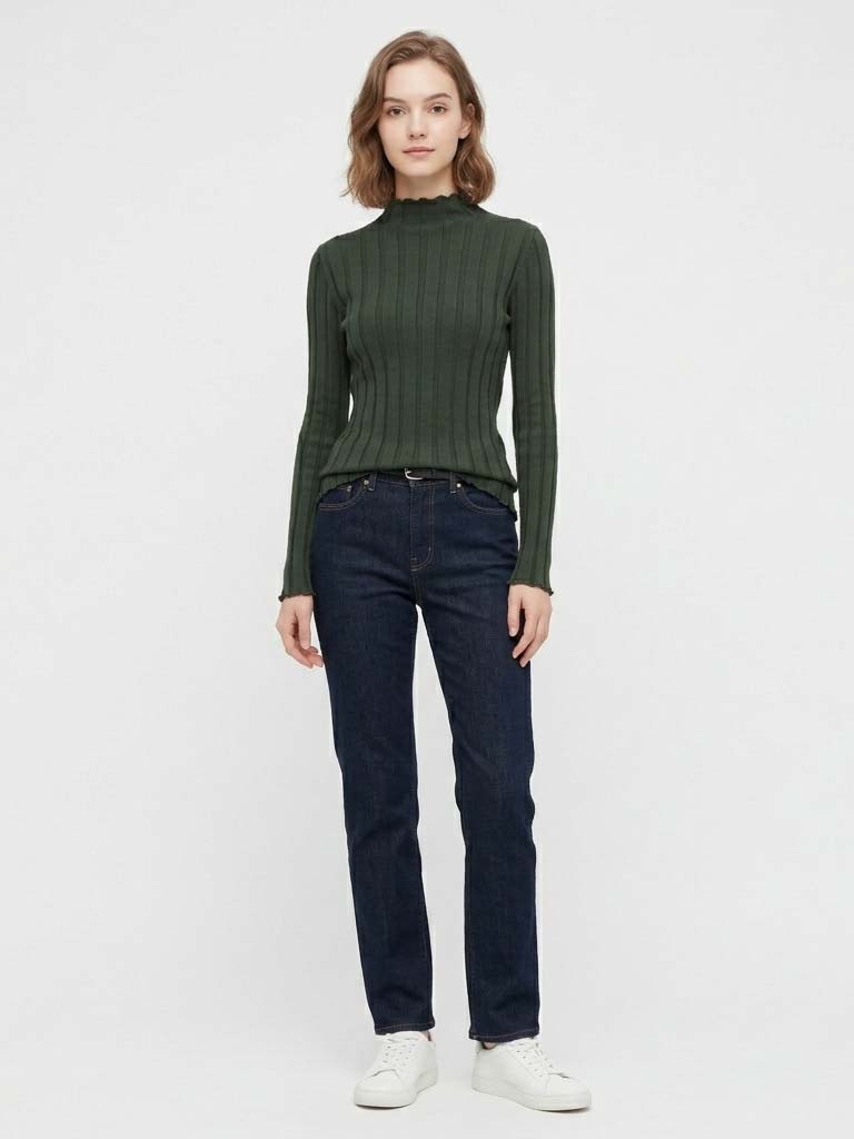 Mock Neck Cotton Sweater Women - огляд і ціна Ribbed Knit Sweater