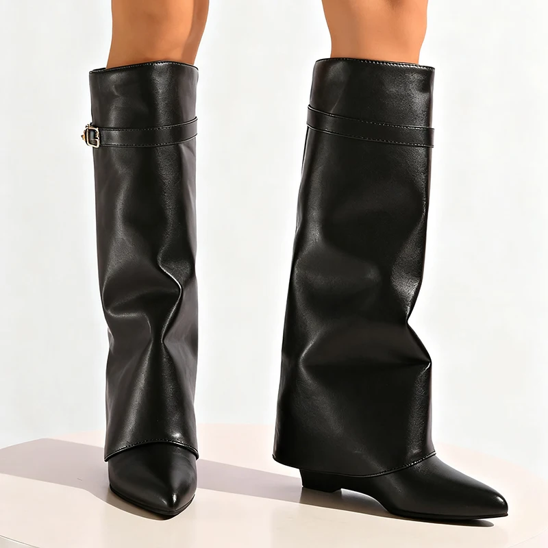 Black Pu Leather Knee High Boo - огляд і ціна Women'S Fashion Leather Boots