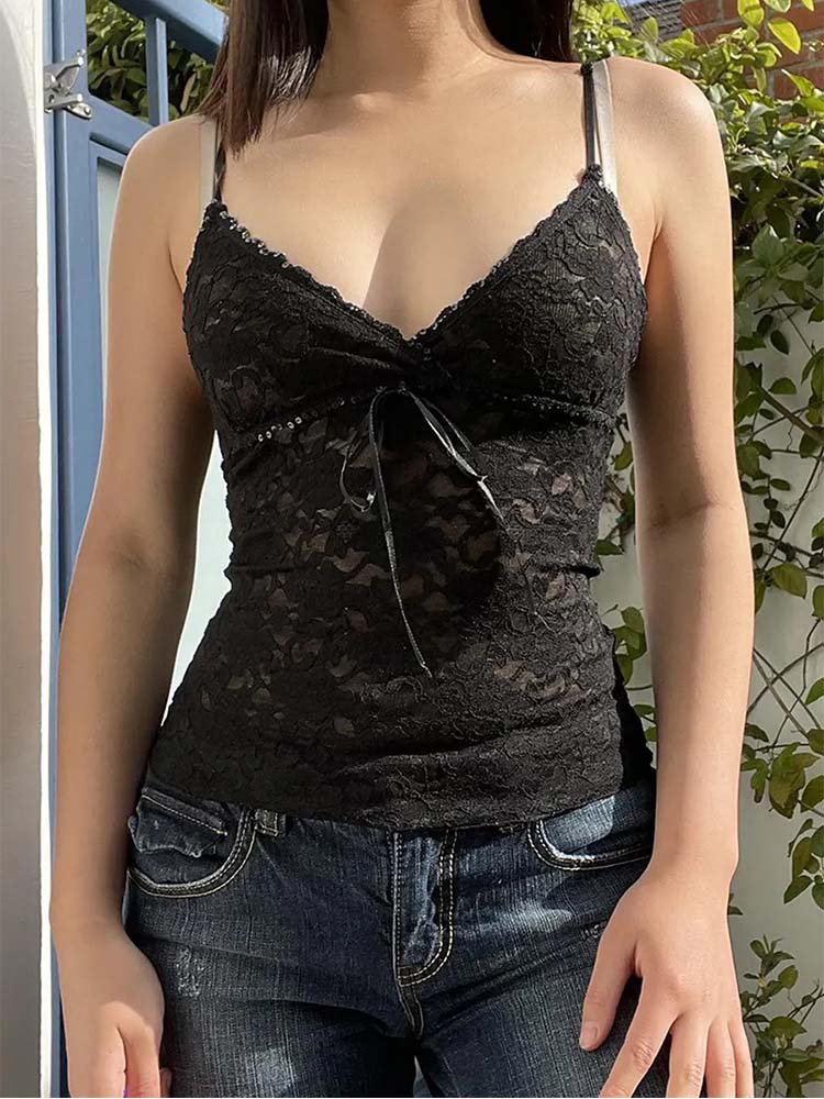 Black See Through Lace Cami Cr - огляд і ціна V Neck Cami Top