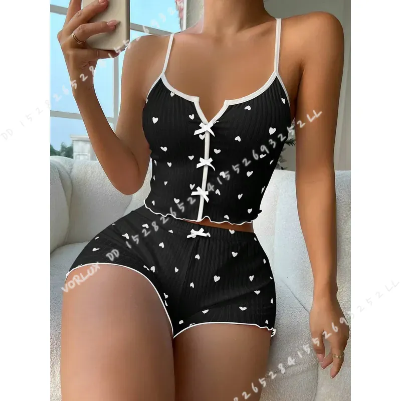 Women Heart Print Pajama Set S - огляд і ціна V Neck Cami Top
