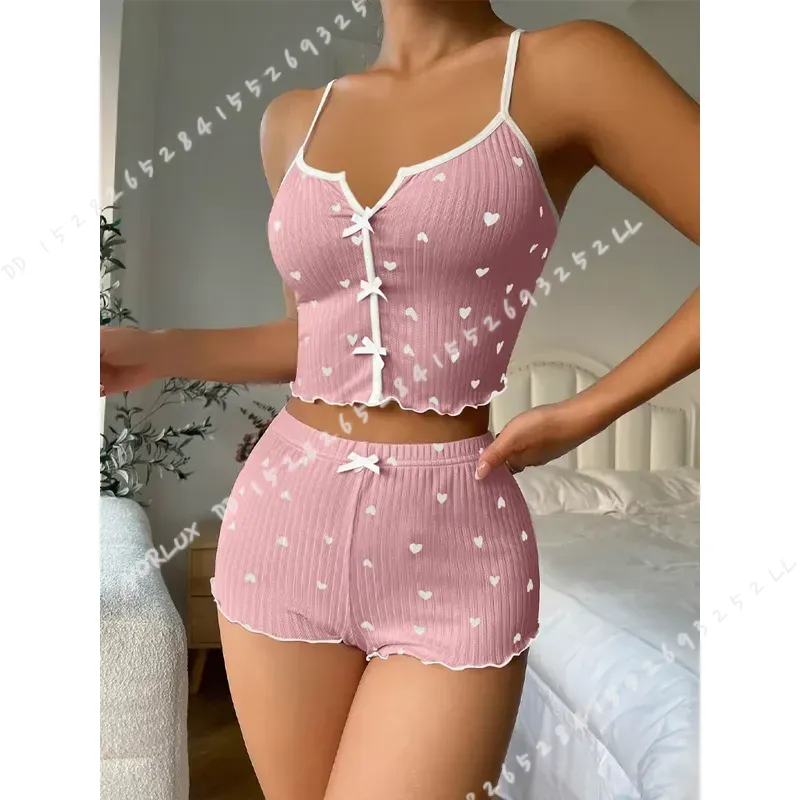 Women Heart Print Pajama Set S - огляд і ціна V Neck Cami Top