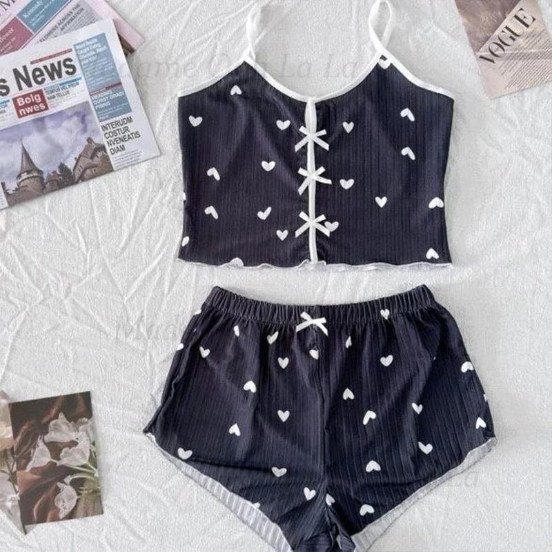 Sexy Heart Print Pajama Set fo - огляд і ціна V Neck Cami Top