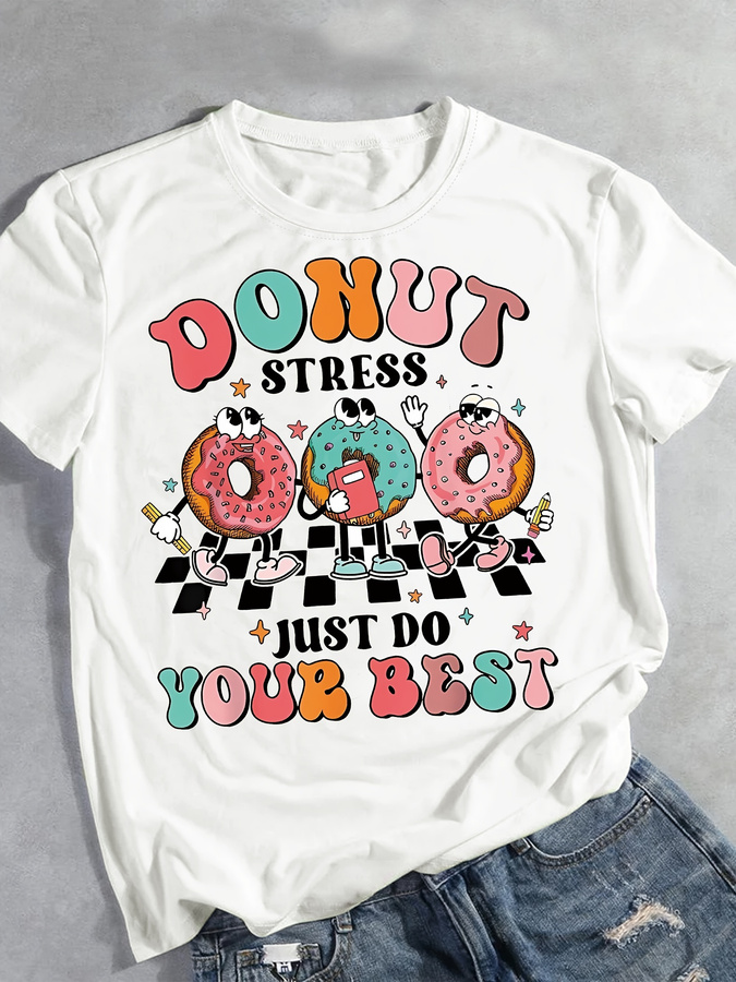 Cartoon Donut Print T-shirt, S - огляд і ціна Women'S Fashion Trends 2026 Spring Summer